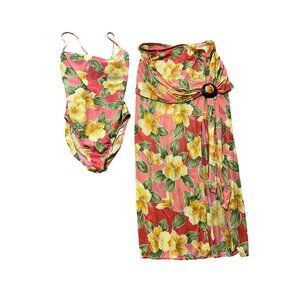 Tommy Bahama Women's Sz Medium Floral Swimsuit & Wrap Tropical